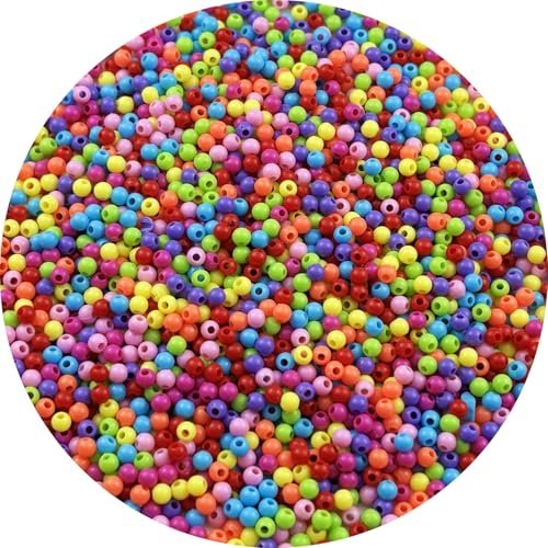 2000pcs Acrylic Round Beads for Crafts 4mm Resin Candy Color Spacer Beads with Hole for Jewelry Making Sewing Crafts Decoration Necklaces Bracelets Earrings Supplies(Dark Mix Colors) - color: Dark Mix Colors, size: 4mm