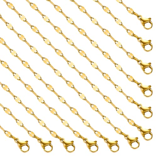 SMYHTGLIF 16 Inches Gold Lip Necklace Chain Bulk for Jewelry Making 12 Pcs Stainless Steel Necklace with Lobster Clasps Adjustable Chain - color: Gold Lip, size: 16 inches