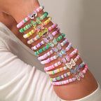 Friendship Bracelets Boho Stackable Bracelets for Women Surfer Heishi Clay Bead Bracelets Stretch Preppy Bracelets Colorful Boho Bracelets for Women - color: 12pcs Clay Butterfly