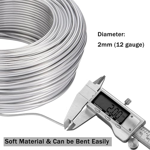 YEQIN 12 Gauge Aluminum Wire, 105 Feet 2mm Bendable Metal Craft Wire for Sculpting, Armature, Jewelry Making, Floral Making, Doll Making, Modelling, Crafting, Bonsai Training (Silver) - color: Silver