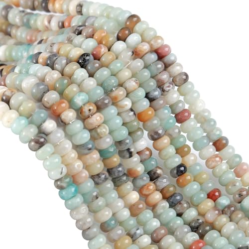 76pcs 5x8mm Natural Stone Flower Amazonite Rondelle Spacer Loose Beads Abacus Disk Stone Round Loose Gemstone Beads for Jewelry Making DIY Bracelet Necklace - color: Amazonite, size: 5x8mm Abacus Disk