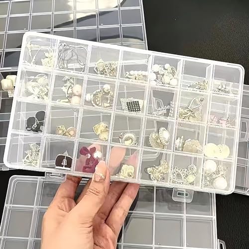 Yansanido 24 Grids Jewelry Organizer, 7.5 In x 5.2 In Fixed Clear Plastic Storage Box Earring Tool Small Items Containers (1)