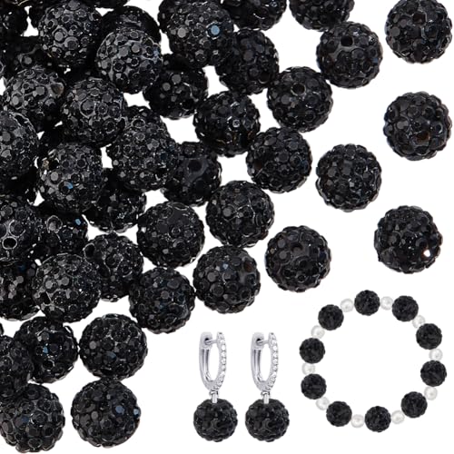 PH PandaHall 100pcs 10mm Black Rhinestone Beads Black Clay Beads Polymer Crystal Bead Clay Pave Disco Ball Round Diamond Bead Sparkle Beaded Stone for Necklace Bracelet Jewelry Making Party Decoration - color: Black