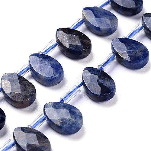 Craftdady 30Pcs Faceted Teardrop Natural Sodalite Stone Beads Top Drilled Drop Gemstone Loose Beads Energy Healing Crystal Stone 12-13x8.5mm for Jewelry Craft Necklace Bracelet Earring Making - color: Sodalite