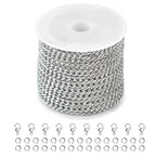 Kyutong Twist Curb Link Chain Bulk Silver Jewelry Making Chain Supplies 16.4 Feet Stainless Steel Chain Roll Making Craft DIY Bracelet Ankle with Lobster Clasps and Jump Rings - color: Silver Curb