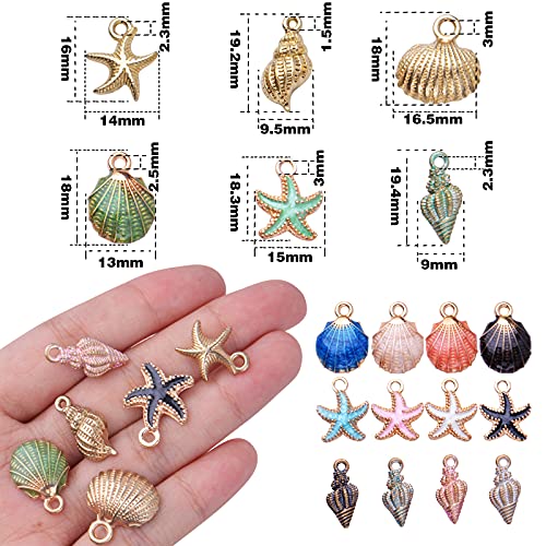 60pcs Alloy Ocean Starfish Seashell Conch Charms Colorful Enamel Ocean Life Sea Animal Pendants Charms Craft Supplies for Woman DIY Jewelry Making Birthday Wedding Party Favor Gifts