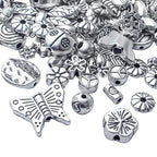 100g Antique Silver Spacer Beads Tibetan Alloy Ball Leaf Butterfly Flower Animal Spacers Loose Beads Spacer Charm Beads Craft Supplies for DIY European Bracelet Necklace Jewelry Making
