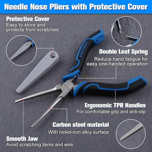 SPEEDWOX 6-Inch Mini Needle Nose Pliers Smooth Jaw with Protective Cover Needle Nose Pliers For Jewelry Making Mini Precision Wire Looping Fine Plier For Jewelry Making Wire Bending Small Object Grip - style: Needle Nose Pliers Smooth Jaw with Cover