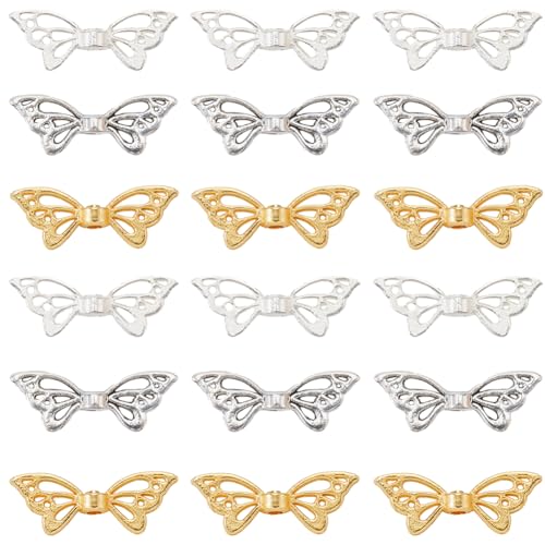 SUNNYCLUE 1 Box 150Pcs 3 Colors Metal Butterfly Bead Bulk Wing Spacer Beads Alloy Antique Golden Silver Tibetan Hollow Butterflies Wings Loose Beads for Jewelry Making Bracelet DIY Crafts Accessories