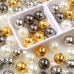 160pcs Chunk Bubblegum Beads 20mm Pearl Beadable Bead Pen Ball Beads for Pen Bag Jewelry Making Necklace Bracelets (White&Golden&Silver) - color: white&golden&silver