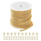 Kyutong 16.4 Feet Gold Plated Craft Chains for Jewelry Making Stainless Steel Curb Chain Roll for Women Men Necklace Bracelet DIY Supplies Findings - color: Gold Curb