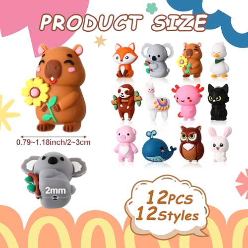 Watersay 12 Pcs 3D Silicone Focal Beads Pens Beads Bulk for Beadable Keychain DIY Crafts Necklace Bracelet Phone Chain Charms Jewelry Making (Animals B) - style: Animals B