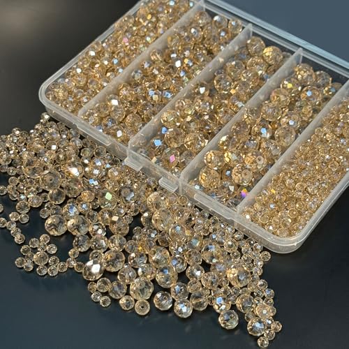 800Pcs 4/6/8/10mm Crystal Glass Beads for Jewelry Making Beads for Bracelets Necklace Pendants Making Supplies(Gold Champagne) - color: Golden champagne, size: 4/6/8/10mm 800pcs