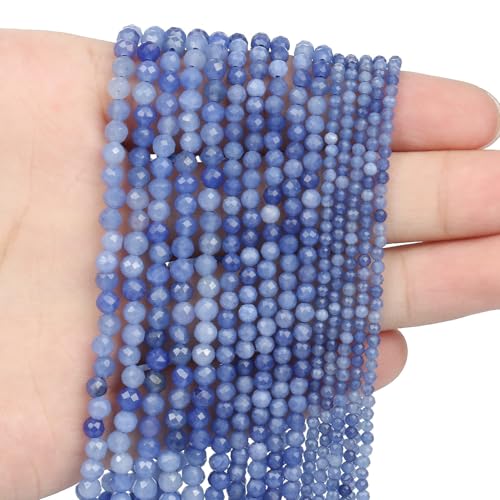 3mm 120pcs Natural Blue Aventurine Stone Beads, Songxi Small Faceted Round Loose Gemstone for Jewelry Making, DIY Art and Craft, Bracelet Necklace (1 Strand) - color: Blue Aventurine, size: 2.8-3.3mm