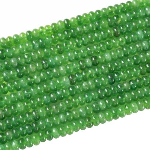 76pcs 5x8mm Natural Stone Green Jade Rondelle Spacer Loose Beads Abacus Disk Stone Round Loose Gemstone Beads for Jewelry Making DIY Bracelet Necklace - color: Green Jade Stone