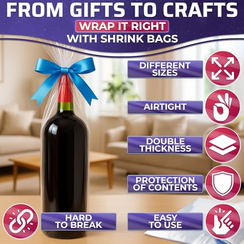100 Pcs Heat Shrink Wrap Bags 6x12" – Heat Shrink Film Bag Shrinks with Hair Dryer or Hot Air Gun at Medium Temperature – Mother’s Day Packaging for Oil Bottles, Candles, Makeup Brushes, Gift Sets - size: 1 count (Pack of 100)