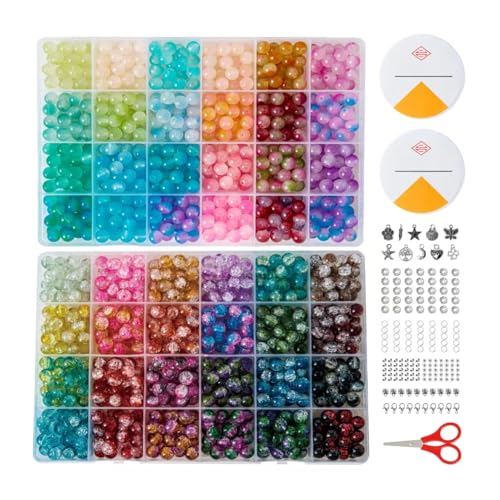 1300 Pcs Glass Beads for Jewelry Making – 8mm Beads in 48 Colors, 2 Box Set of Bulk Glass Beads for Bracelets, Crafts & DIY Gifts - color: Multicolor - 8MM Style 2