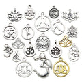100g(80pcs) Craft Supplies Antique Silver Yoga OM Lotus Flower Charms for Jewelry Making Crafting Findings Accessory for DIY Necklace Bracelet (M294) - color: M294