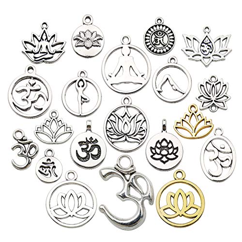 100g(80pcs) Craft Supplies Antique Silver Yoga OM Lotus Flower Charms for Jewelry Making Crafting Findings Accessory for DIY Necklace Bracelet (M294) - color: M294
