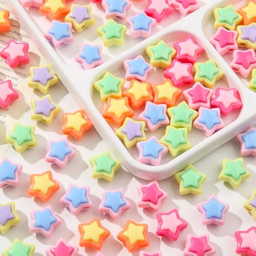 150pcs Acrylic Beads Colorful Rainbow Star Beads for Jewelry Making Handmade DIY Bracelet, Charms Keychain Craft Supplies - color: rainbow star