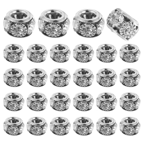 uxcell 40 Pcs 8mm Large Hole Rhinestone Beads, European Spacer Bead, Rondelle Loose Charm Beads for DIY Jewelry Making Bracelet Accessories (Silver) - color: Silver, size: 8 mm