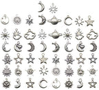 Mixed Moon and Star Charms Pendants Necklace Earrings Bracelet Charms DIY for Crafting, Jewelry Making Accessory - color: Silver 50pcs