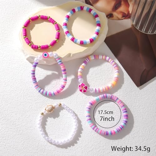 POYAMUSE Hawaiian Colorful Plumeria Flower Beads Strand Bracelet Set for Women Beach Vacation Summer Luau Party - color: Turtle