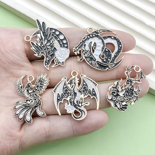Sailanzi 12pcs Alloy enamel black Gothic style animal flying dragon fox series Pendant Jewelry Making DIY Keychain Earrings Pendant Various Design Charms for Jewelry Making Bracelets Necklace (SN981) - color: SN981