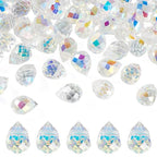 50Pcs Clear Faceted Teardrop Crystal Beads Electroplate Water Drop Glass Beads Top Drilled Teardrop Spacer Bead Waterdrop Chandelier Charms for DIY Earring Bracelet Necklace Jewelry Making - color: Clear