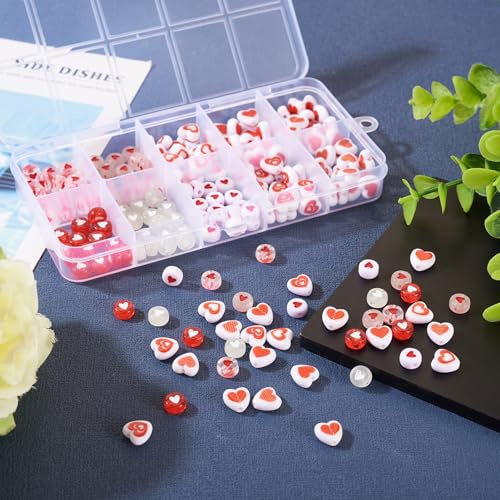 Beadthoven 200pcs Valentine's Day Heart Acrylic Beads - 7mm Flat Round Disc Red Heart Shaped Beads Spacers Bulk for Jewelry Making - color: Red
