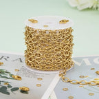 KYUNHOO 9.8 Feet Gold Plated Jewelry Making Chains Bulk on Spool Embossed Stainless Steel Chain for Crafts DIY Charm Necklace Bracelet Jewelry Supplies with Lobster Claws - color: Sunflower Gold