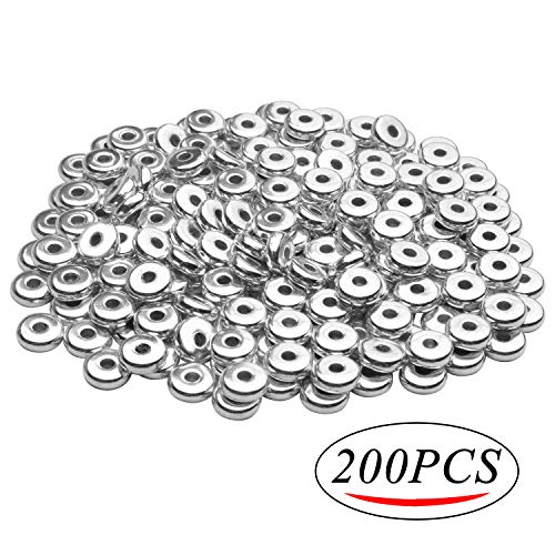 200pcs 8mm Flat Round Rondelle Spacer Beads Disc Spacers Loose Beads Jewelry Metal Spacers for DIY Bracelet Necklace Crafts, Silver - color: Silver