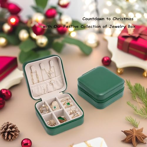 Vlando Small Travel Jewelry Box Organizer Display Storage Case for Girls Women Gift Rings Earrings Necklaces, Dark Green - color: Dark Green