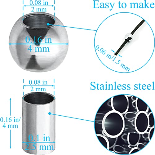 Ourtroness 200 Pieces Long Tube Beads and 200 Pieces Round Spacer Beads 4mm 304 Stainless Steel Loose Bead Smooth Charm Bead for DIY Craft Jewelry Making - color: 4mm Silver Beads