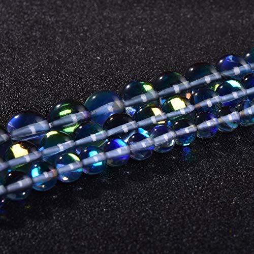 38PCS 10mm Gray Angel Aura Round Gemstones Polished Mermaid Aura Moonstone Bead Smooth Stone Loose Beads Crystal Quartz for DIY Jewelry Making 1 Strand 15” - color: Grey, size: 10mm