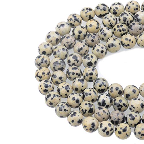 LPBeads 100PCS 8mm Natural Dalmatian Beads Gemstone Round Loose Beads for Jewelry Making with Crystal Stretch Cord - color: Dalmatian Stone