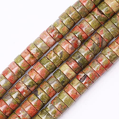 Natural Stone Heishi Beads for Necklace Making, 4 mm x 6 mm Small Flat Round Stone Loose Disc Gemstone Beads for Jewelry Making Craft Bracelet Earrings Necklace - Unakite - color: Unakite 2, size: 4mm X 6mm