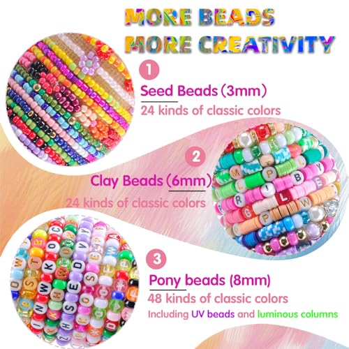 SJZWSD Friendship Bracelet Making Kit– 6 Boxes of Pony, Seed, Clay & Letter Beads, UV Glow in The Dark Beads, Tools & Charms – Jewelry Craft Kit for Kids & Adults - color: GlowMuse