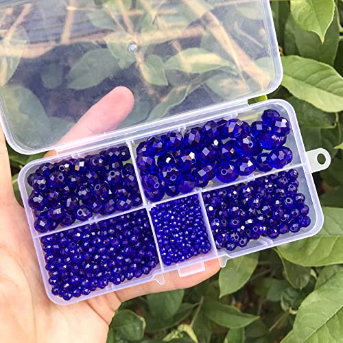 1000pcs Blue Crystal Rondelle Beads Faceted Briolette Glass Beads 2mm 4mm 6mm 8mm 10mm Round Spacer Beads for Jewelry Making with Container Box - color: Blue