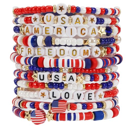 Twinfree Bohemia Beaded Bracelet for Women, Polymer Clay Stretch Bracelets - color: color 1