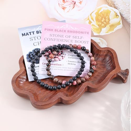 NCB 2.3-Piece 4mm Natural Crystal Gemstone Stretch Bracelets – Handmade Reiki Energy Healing Jewelry for Meditation,Yoga, Unisex - color: 2PCS ( Pink black Rhodonite+Matte Black Agate ), size: 6mm