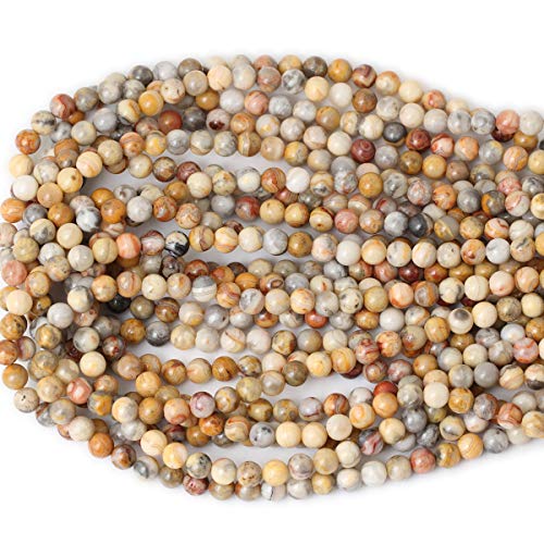 60PCS 6mm Natural Yellow Crazy Lace Agate Gemstone Round Loose Beads for Jewelry Making 1 Strand 15" - color: Yellow Crazy Lace Agate, size: 6mm 60pcs