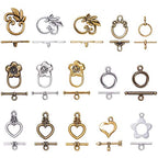 PH PandaHall 60 Sets Toggle Clasp, 15 Styles T-bar Closure Clasps IQ Toggle Clasps Flower Heart Clasps Fastener Hook Toggle Connectors TBar End Clasps for Necklace Bracelet Jewelry Making