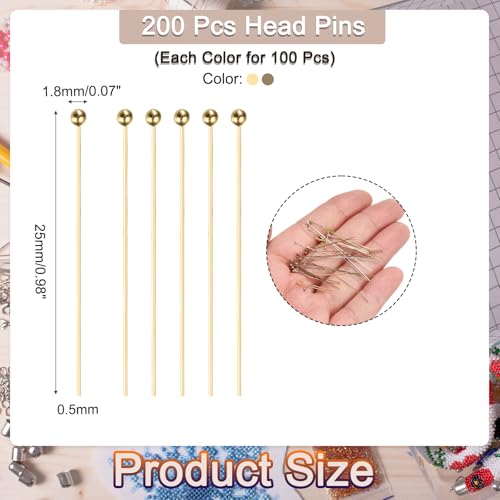 MECCANIXITY 200Pcs Plated Ball Head Pins Jewelry Making 24 Gauge 25mm Wire Head Pins Brass Ball Head Pins End Head Pins for DIY Craft Necklaces Bracelets Earrings, Bronze and Gold - color: Bronze and Gold, size: 25mm