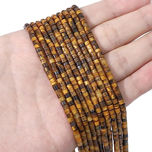 BEADIA Natural Yellow Tiger Eye Short Cylinder Beads 2x3mm 155pcs Tube Loose Semi Gemstone Beads for Jewelry Making Design - color: Yellow Tiger Eye