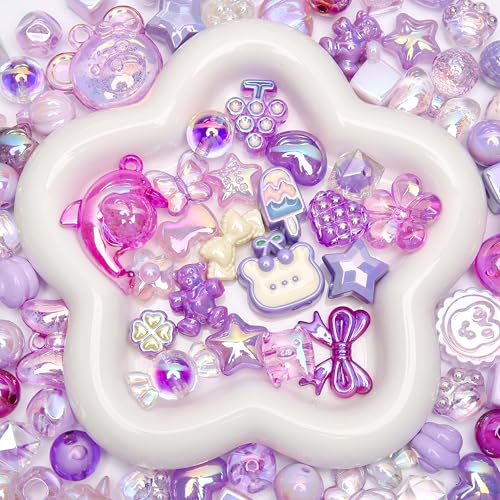 BONNY BOXX 100g Mixed Premium UV-Coated Iridescent Acrylic Beads, Bulk Pastel Color Craft Beads for Jewelry Making, DIY Bracelets, Necklaces, Earrings, Keychains, Resin Art, Pen Decor (Purple) - color: Purple