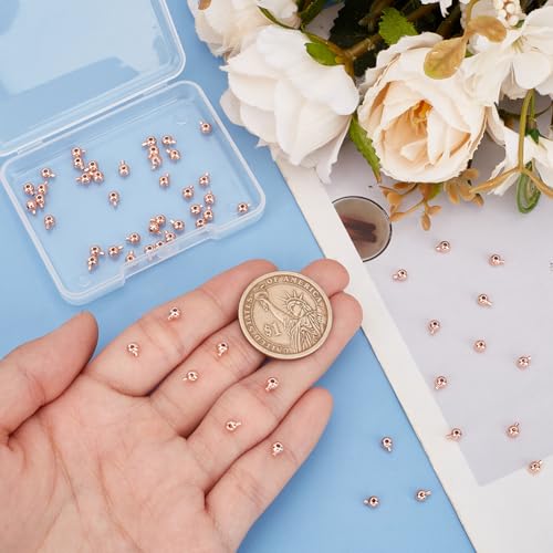 UNICRAFTALE About 60Pcs Crimp Beads Rose Gold Stopper Beads with Pin Metal Loose Spacer Beads Bulk Brass Round Stopper Crimp End Beads for Jewelry Making Accessories Hole 0.9mm
