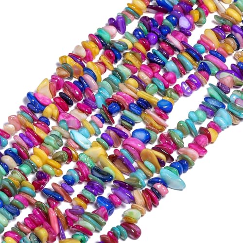 Chip Shells, 260pcs 5-8mm Irregular Beads with Holes, Multicolor Shell & Mixed Gemstone Chip Beads for Jewelry Making - color: Multicolor