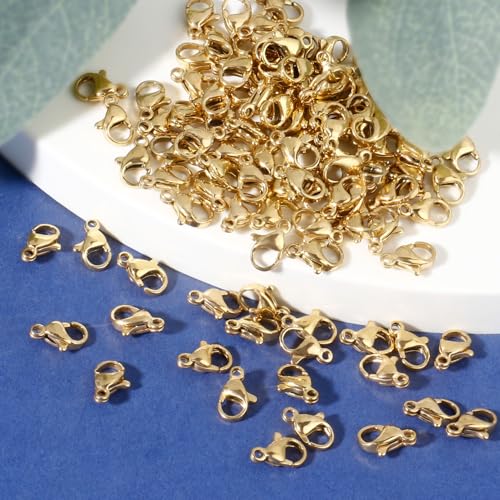 [10MM/ 100PCS] Gold Lobster Clasps for Jewelry Making 18K Gold PVD Plated 304 Stainless Steel Lobster Claw Clasps Bulk for DIY Crafts Jewelry Making - color: 10mm gold