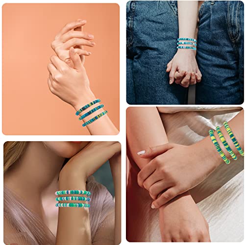 Ornaland Heishi Surfer Bracelets Set Polymer Clay Heishi Beads Stretch Bracelets Multi-Layer Stackable Friendship Bracelets Bohemia Summer Beach Jewelry for Women - color: Green